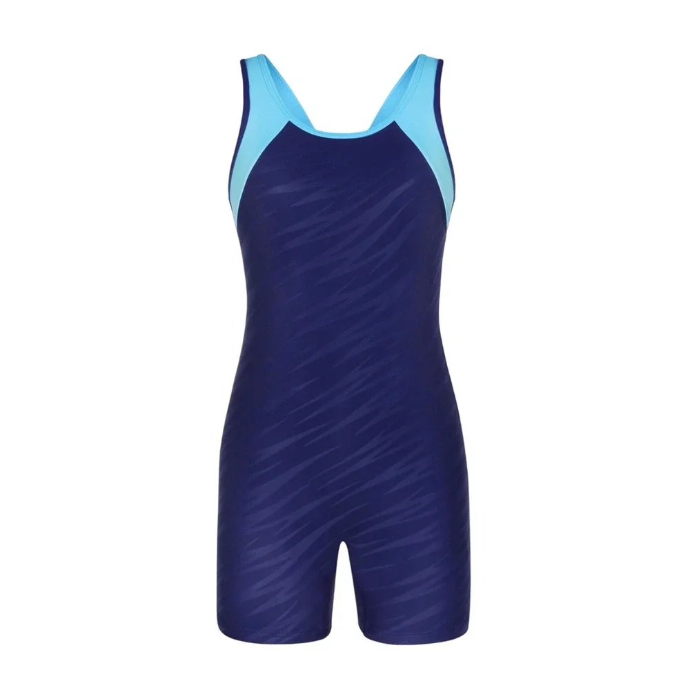 New Girls 14 Navy Blue Boyleg One Piece Swimsuit UPF 50+ Sun Protection